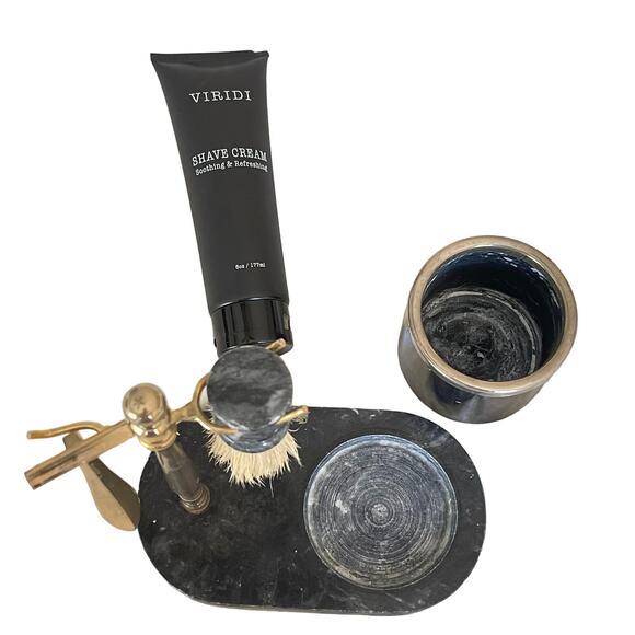 Shaving Kit with Marble Stand Shave Cream Brush Razor Holder - Picture 2 of 8